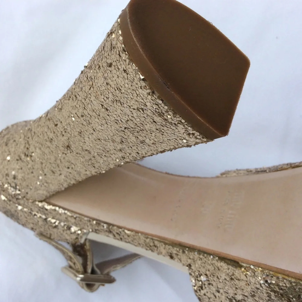 Miu Miu Glitter Crisscross Mary Jane Sandal, Gold - Picture 3 of 7